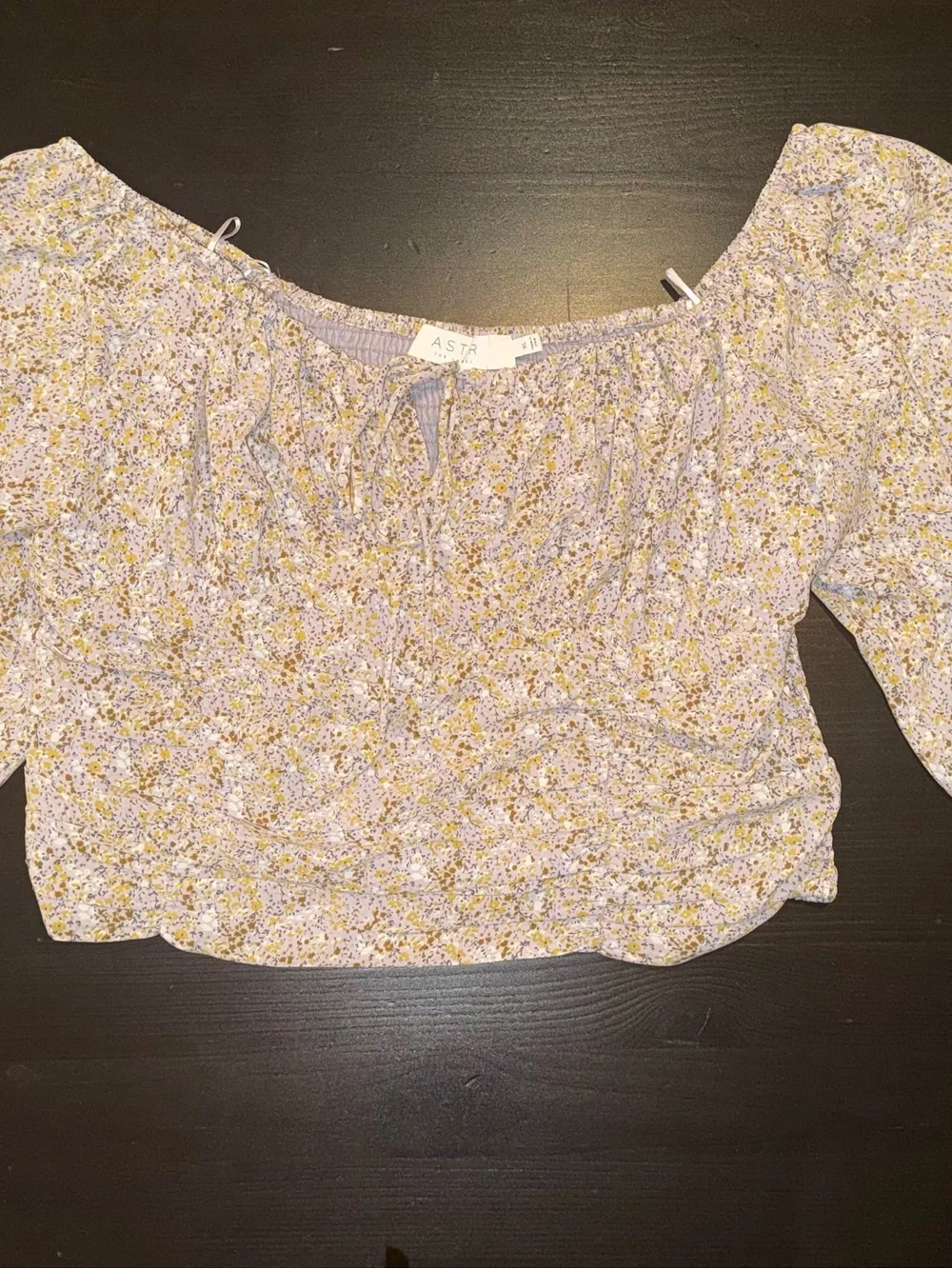 ASTR Lavender and Yellow Floral Bardot Crop Top